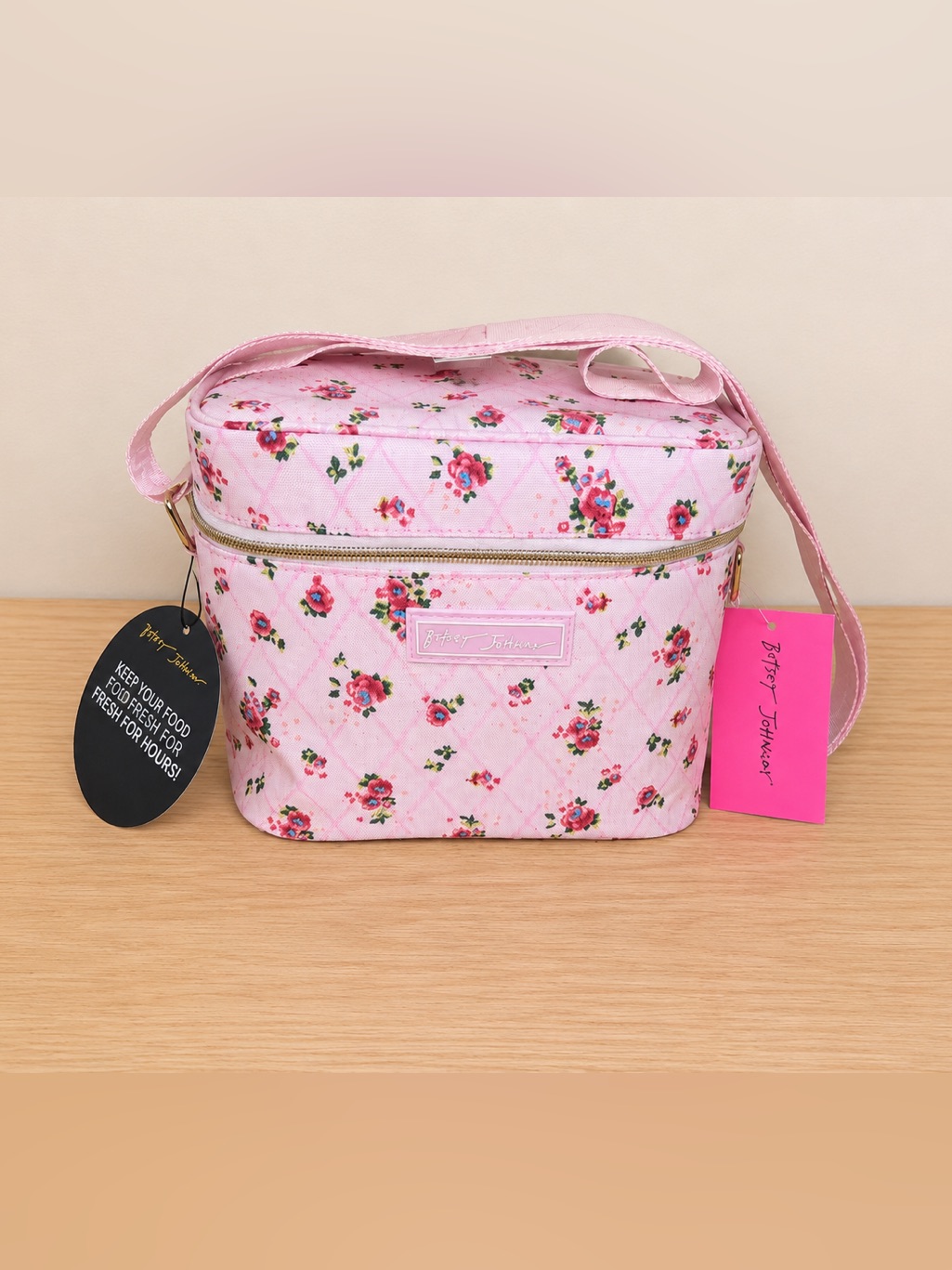 Betsy Johnson Pink Floral Insulated Lunch Tote Nwt $48